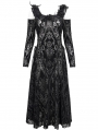 Black Retro Gothic Pattern Sexy Cold Shoulder Long Sleeve Party Dress