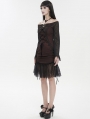 Black and Red Gothic Off-the-Shoulder Lace Trumpet Sleeve Short Party Dress