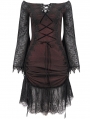Black and Red Gothic Off-the-Shoulder Lace Trumpet Sleeve Short Party Dress