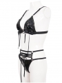 Black Gothic Punk Patent Leather Two-Piece Sexy Lingerie Set
