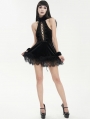 Black Gothic Fur Trim Halter Sexy Hollow Lace-Up Short Velvet Dress