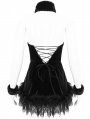 Black Gothic Fur Trim Halter Sexy Hollow Lace-Up Short Velvet Dress