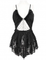 Black Gothic Rose Pattern One-Piece Sexy Lace Chain Lingerie Dress