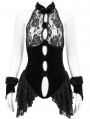 Black Gothic Floral Lace Velvet One-Piece Sexy Lingerie Dress