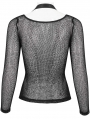 Black Gothic Punk Buckle Strap Long Net Sleeve T-shirt for Women