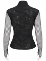 Black Gothic Punk Skull Drawstring Long Sleeve Net Top for Women