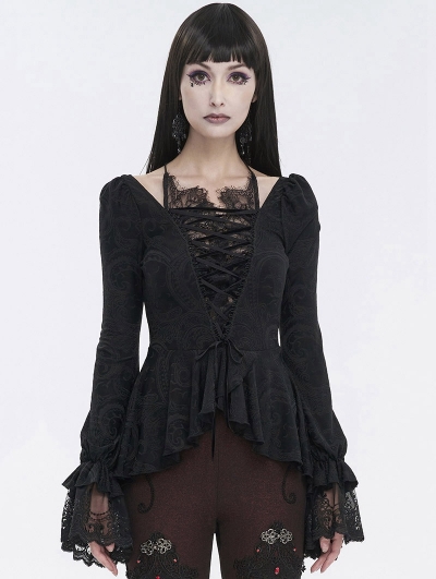 Black Vintage Gothic Sexy Lace Fitted Irregular Shirt for Women