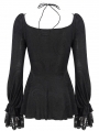 Black Vintage Gothic Sexy Lace Fitted Irregular Shirt for Women