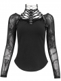 Black Gothic Punk Chain Patterned Long Sleeve T-Shirt for Women