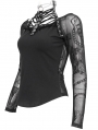 Black Gothic Punk Chain Patterned Long Sleeve T-Shirt for Women