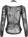 Black Gothic Punk Chain Patterned Long Sleeve T-Shirt for Women