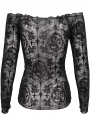 Black Sexy Gothic Pattern Off-the-Shoulder Ruched Drawstring Crop Top for Women