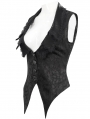 Black Gothic Vintage Lace Trim Button Front Waistcoat for Women