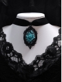 Black and Blue Rose Embossed Gothic Retro Velvet Pendant Choker