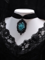 Black and Blue Rose Embossed Gothic Retro Velvet Pendant Choker