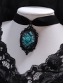 Black and Blue Rose Embossed Gothic Retro Velvet Pendant Choker