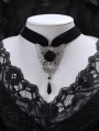 Black and Silver Retro Gothic Rose Butterfly Wing Pendant Choker