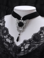 Black and Silver Retro Gothic Rose Butterfly Wing Pendant Choker