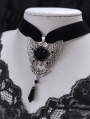 Black and Silver Retro Gothic Rose Butterfly Wing Pendant Choker