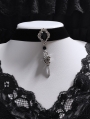 Black Gothic Dark Retro Crystal Bird Skull Beak Velvet Choker