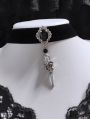 Black Gothic Dark Retro Crystal Bird Skull Beak Velvet Choker