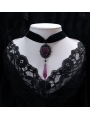 Black Gothic Retro Dark Purple Rose Crystal Velvet Pendant Choker