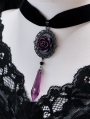 Black Gothic Retro Dark Purple Rose Crystal Velvet Pendant Choker