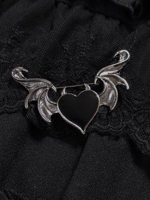 Victorian Retro Gothic Dark Devil Heart Bat Wing Brooch