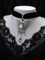 Black Gothic Engraved Butterfly Wing Crystal Pendant Choker