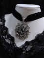 Black Gothic Skull Embossed Rose Wreath Pendant Velvet Choker