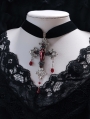 Black Gothic Vintage Velvet Bloody Cross Pendant Choker