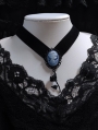 Black Gothic Vintage Embossed Portrait Rose Pendant Choker