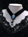 Black Gothic Vintage Embossed Portrait Rose Pendant Choker