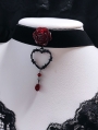 Dark Gothic Thorn Love Bloody Rose Pendant Velvet Choker