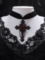 Dark Gothic Bloody Rose Carved Cross Pendant Velvet Choker