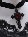 Dark Gothic Bloody Rose Carved Cross Pendant Velvet Choker