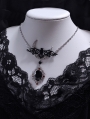 Vintage Dark Gothic Bat Moon Black Crystal Pendant Necklace