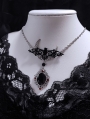 Vintage Dark Gothic Bat Moon Black Crystal Pendant Necklace