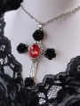 Black Rose Red Crystal Gothic Punk Cross Pendant Necklace