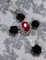 Black Rose Red Crystal Gothic Punk Cross Pendant Necklace