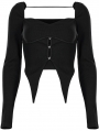 Black Gothic Street Fashion Long Sleeve Short Fitted T-Shirt for Women