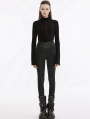 Black Gothic Street Fashion Cross Buckle Long Leather Pants for Women