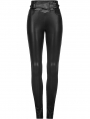 Black Gothic Street Fashion Cross Buckle Long Leather Pants for Women