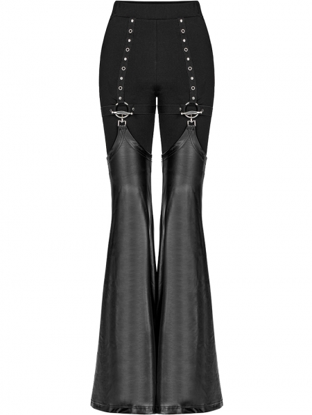 Black Gothic Punk Detachable Lather Leg Warmers Flared Trousers for Women 