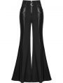 Black Gothic Daily Wear Spliced Faux Leather Long Flared Pants for Women