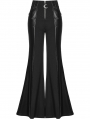 Black Gothic Daily Wear Spliced Faux Leather Long Flared Pants for Women