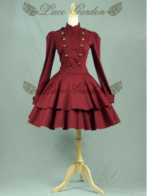 Red Long Sleeves Gothic Lolita Trench Coat Dress