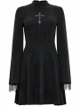 Black Gothic Cross Embroidered Basic Fit A Line Short Dress