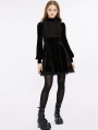 Black Gothic Cute Lace Embroidered Velvet Long Sleeve A Line Short Dress