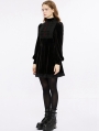 Black Gothic Cute Lace Embroidered Velvet Long Sleeve A Line Short Dress